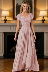 Dreamyannie Burgundy V Neck A Line Floor Length Mother Of The Bride Dress With Lace