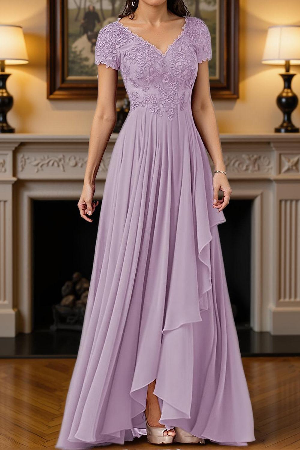 Dreamyannie Burgundy V Neck A Line Floor Length Mother Of The Bride Dress With Lace