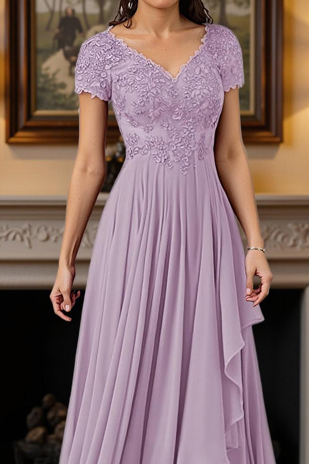 Dreamyannie Burgundy V Neck A Line Floor Length Mother Of The Bride Dress With Lace