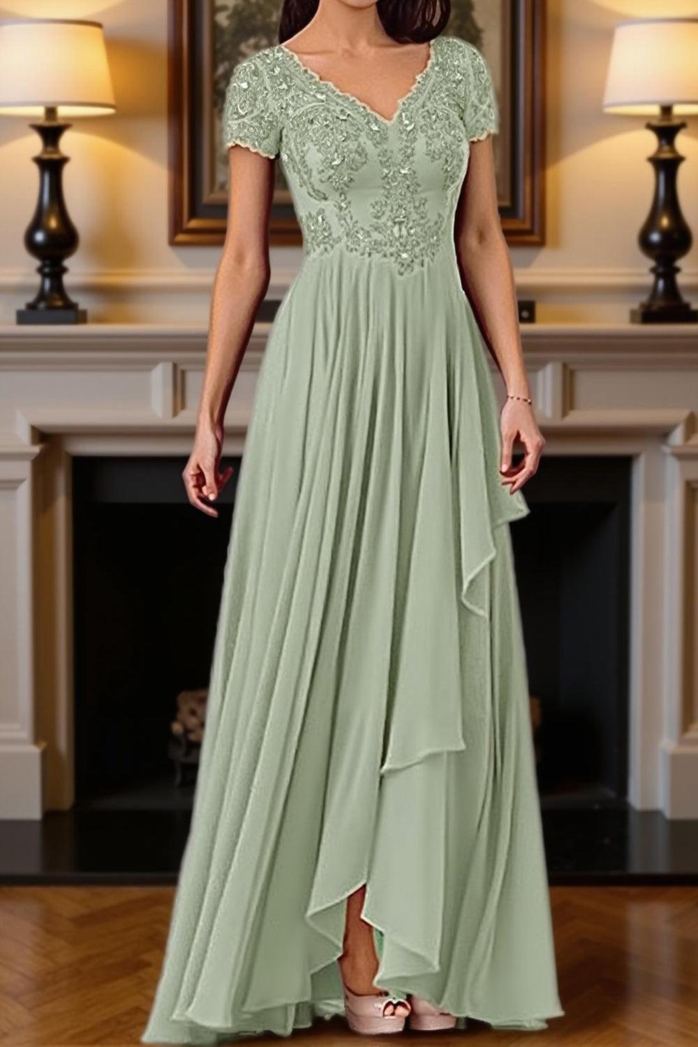 Dreamyannie Burgundy V Neck A Line Floor Length Mother Of The Bride Dress With Lace