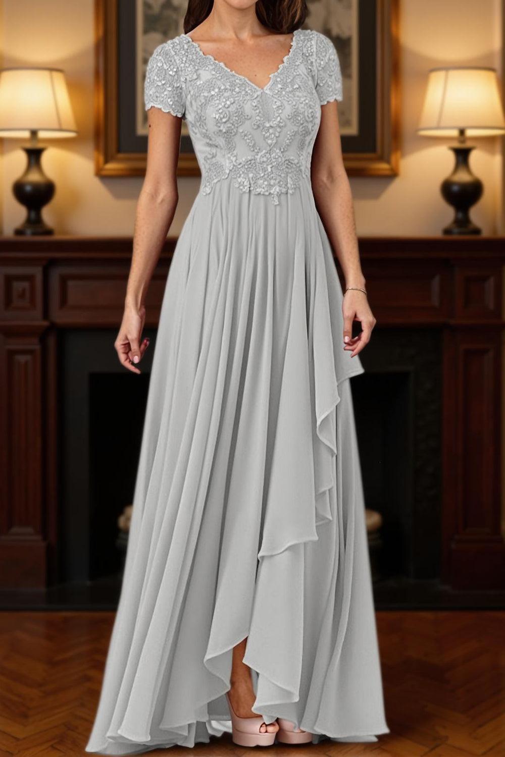 Dreamyannie Burgundy V Neck A Line Floor Length Mother Of The Bride Dress With Lace