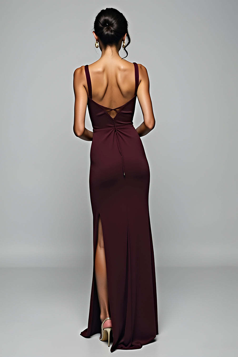 Dreamyannie Cabernet Sheath Backless Long Formal Dress With Slit