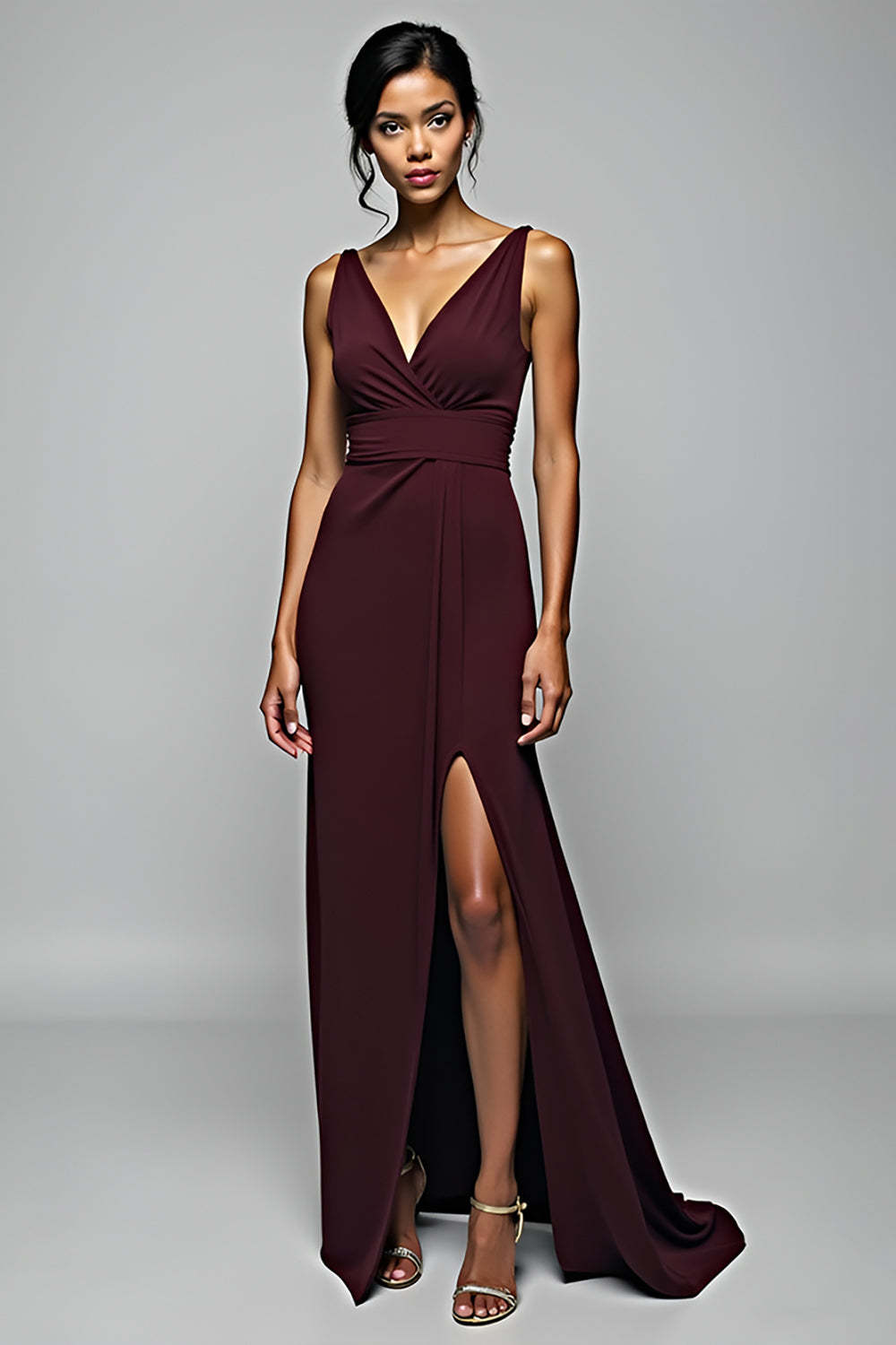Dreamyannie Cabernet Sheath Backless Long Formal Dress With Slit