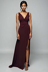 Dreamyannie Cabernet Sheath Backless Long Formal Dress With Slit