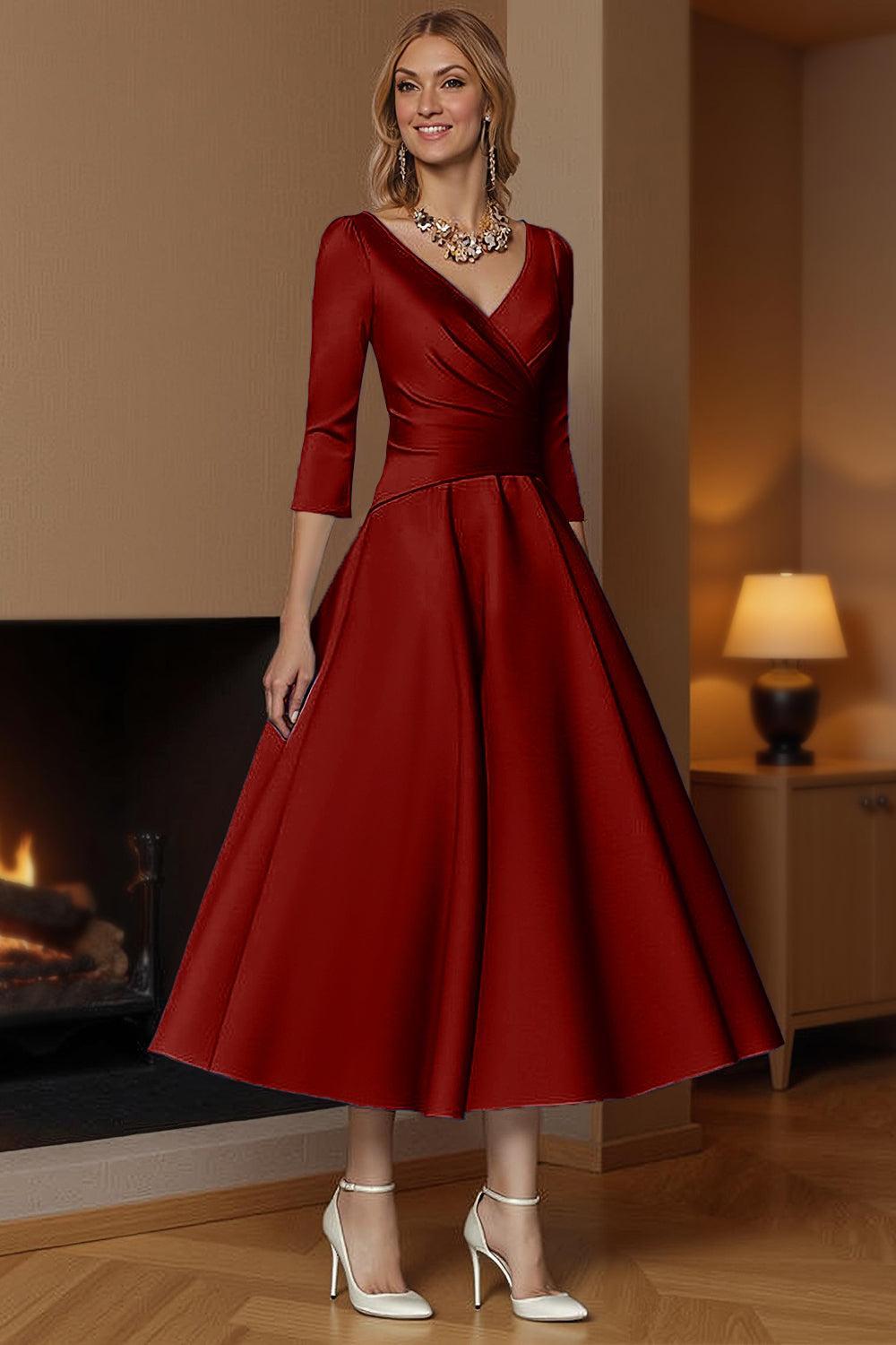 Dreamyannie Champagne A Line Ankle Length Satin Mother Of The Bride Dress With Sleeves