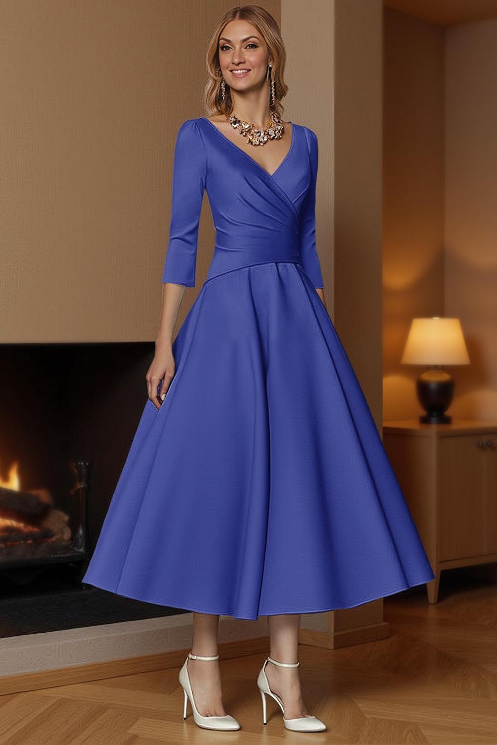 Dreamyannie Champagne A Line Ankle Length Satin Mother Of The Bride Dress With Sleeves