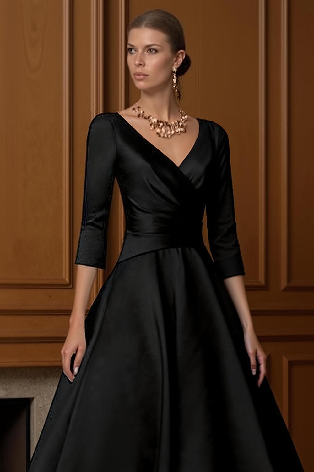 Dreamyannie Champagne A Line Ankle Length Satin Mother Of The Bride Dress With Sleeves