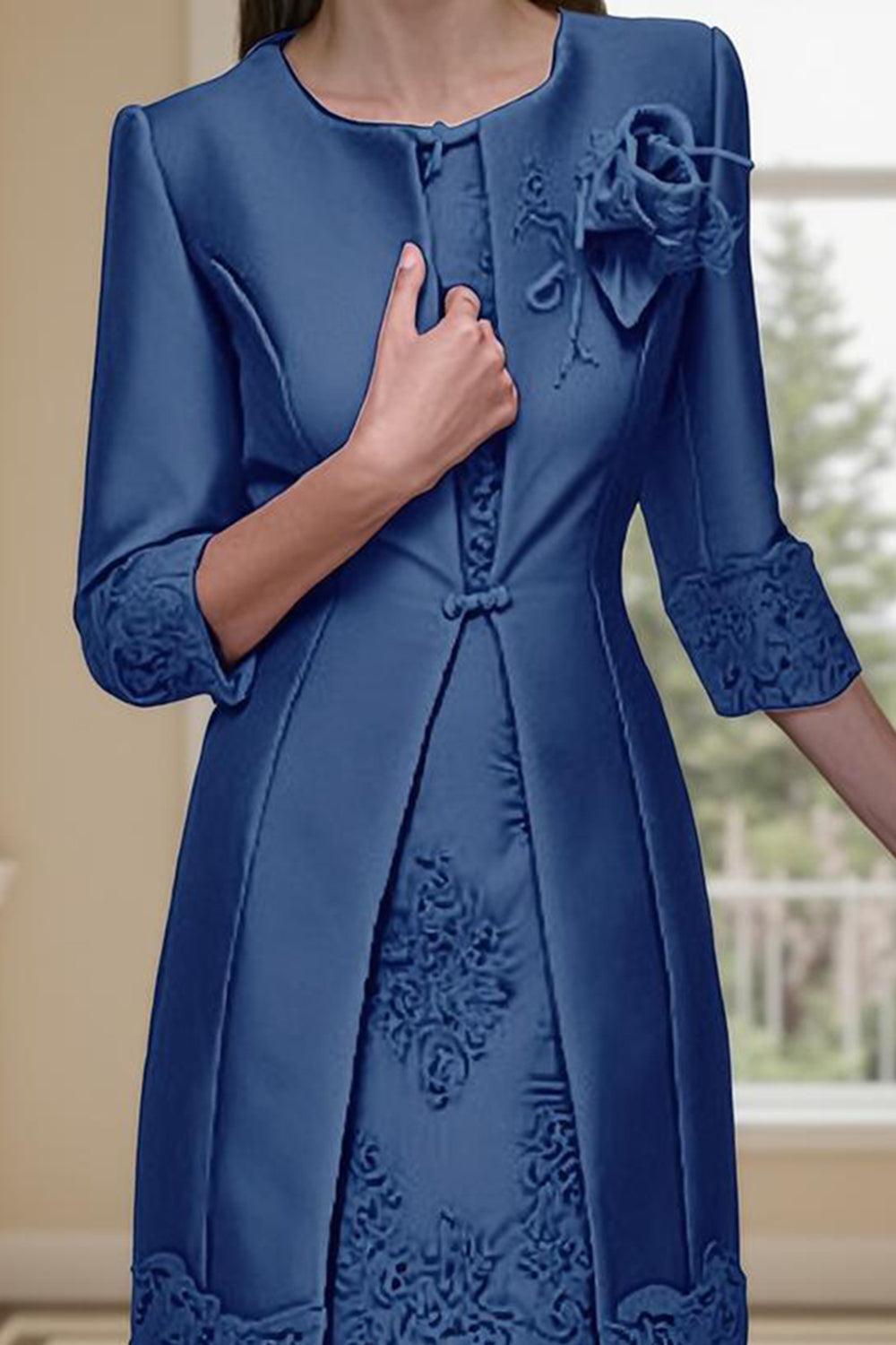 Dreamyannie Champagne Bodycon Boat Neck 2 Piece Midi Mother Of The Bride Dress With Jacket