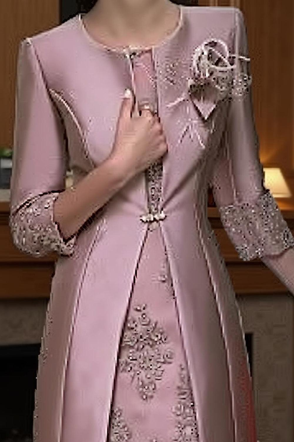 Dreamyannie Champagne Bodycon Boat Neck 2 Piece Midi Mother Of The Bride Dress With Jacket