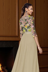 Dreamyannie Champagne Floral Boat Neck Floor Length Mother Of The Bride Jumpsuits With Cape