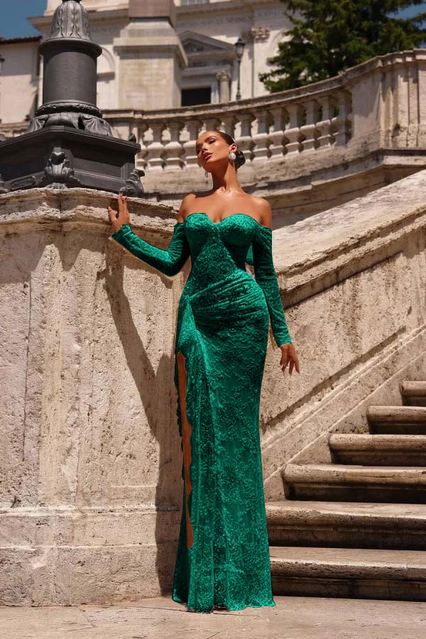 Dreamyannie Champagne Prom Dress Mermaid Sweetheart Off The Shoulder Lace Beaded Formal Dress