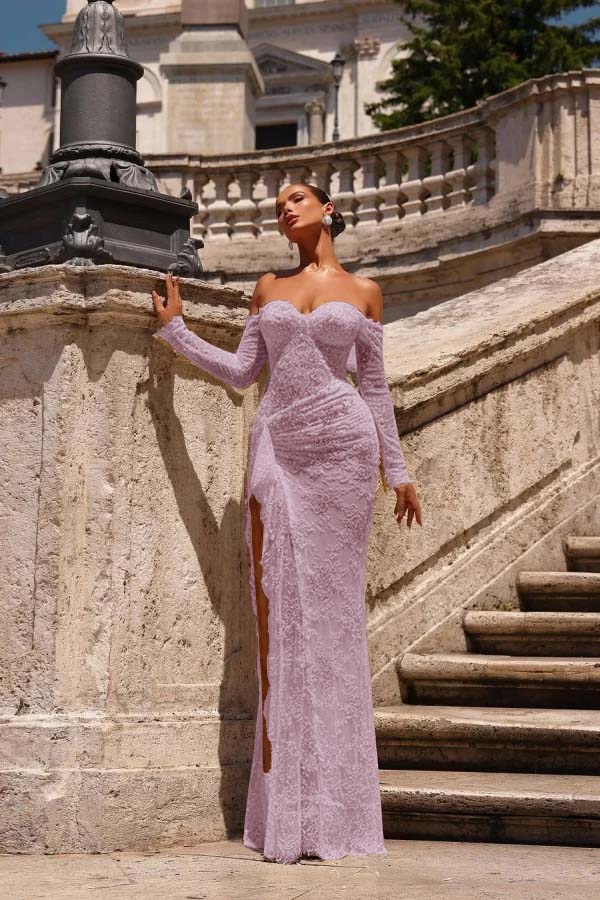 Dreamyannie Champagne Prom Dress Mermaid Sweetheart Off The Shoulder Lace Beaded Formal Dress