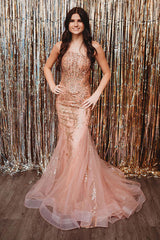 Dreamyannie Champagne Prom Dress Strapless Mermaid Evening Dress