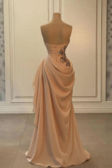 Dreamyannie Champange Prom Dress Strapless Sweetheart Satin Chiffon Sleeveless Formal Dress