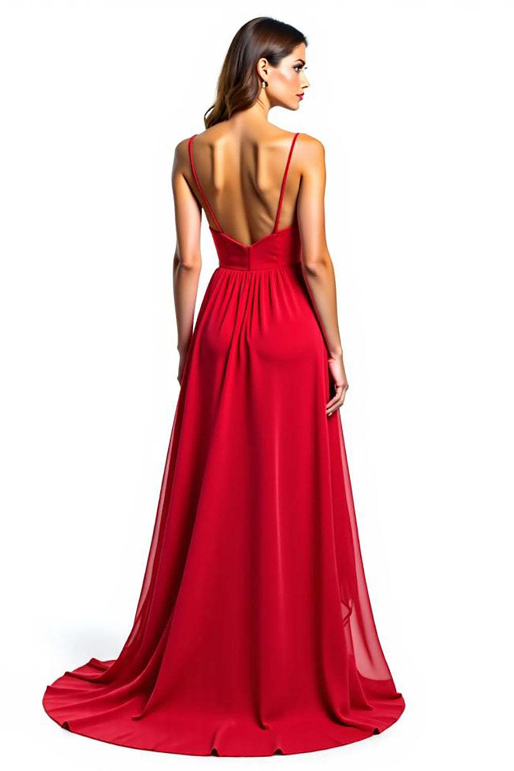 Dreamyannie Chiffon High-Low Spaghetti Straps Red Wedding Guest Dress Formal Dress