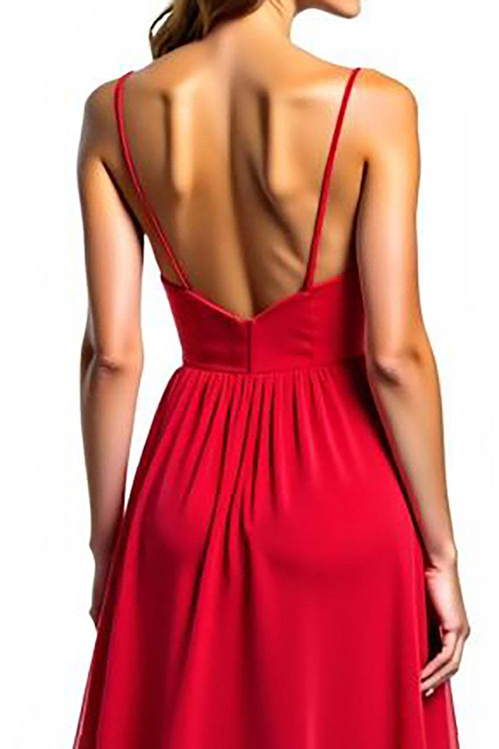 Dreamyannie Chiffon High-Low Spaghetti Straps Red Wedding Guest Dress Formal Dress