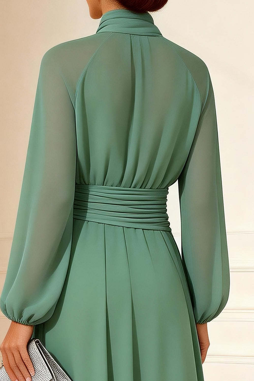 Dreamyannie Chiffon Sage Green High Neck A Line Long Mother Of The Bride Dress