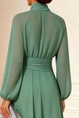 Dreamyannie Chiffon Sage Green High Neck A Line Long Mother Of The Bride Dress