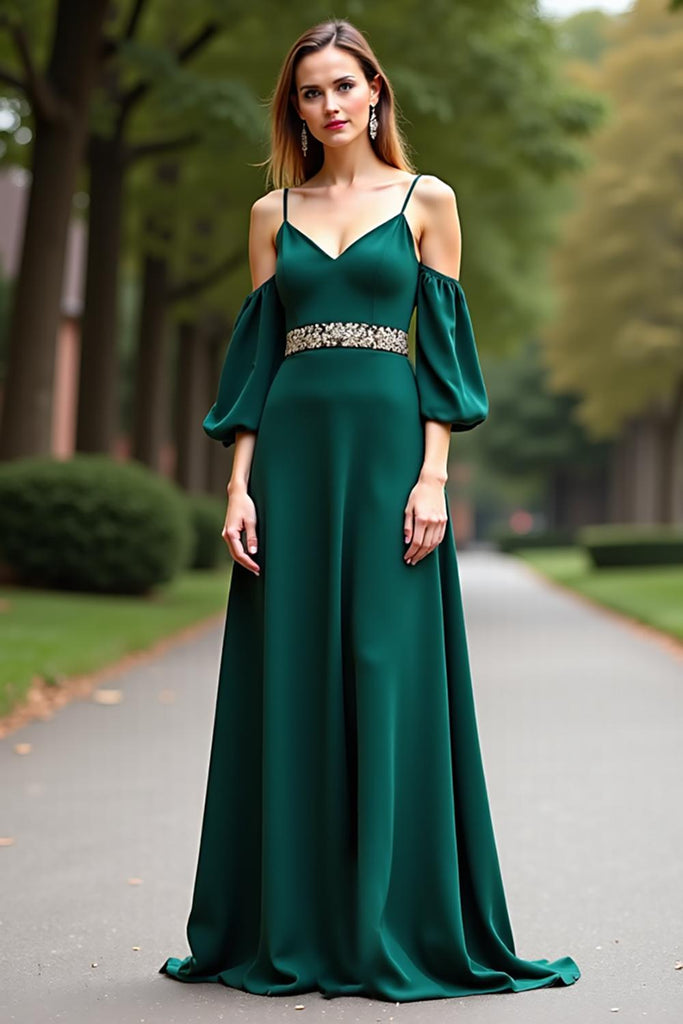 Dreamyannie UK Cold Shoulder Satin Dark Green Wedding Guest Dress Long Formal Dress Dreamyannie UK Cold Shoulder Satin Dark Green Wedding Guest Dress Long Formal Dress