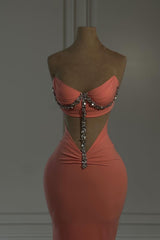 Dreamyannie Column Chiffon Strapless Sleeveless Evening Dress With Appliques
