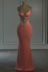 Dreamyannie Column Chiffon Strapless Sleeveless Evening Dress With Appliques