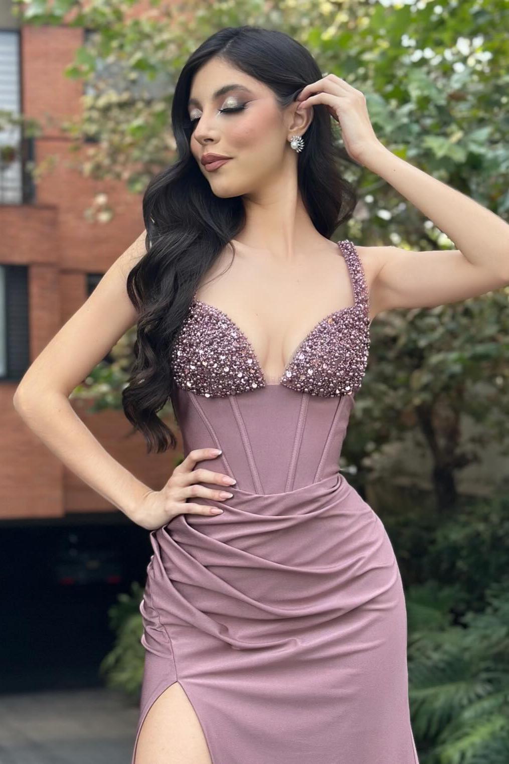 Dreamyannie Column Satin Off The Shoulder Sleeveless Evening Dress With Slit