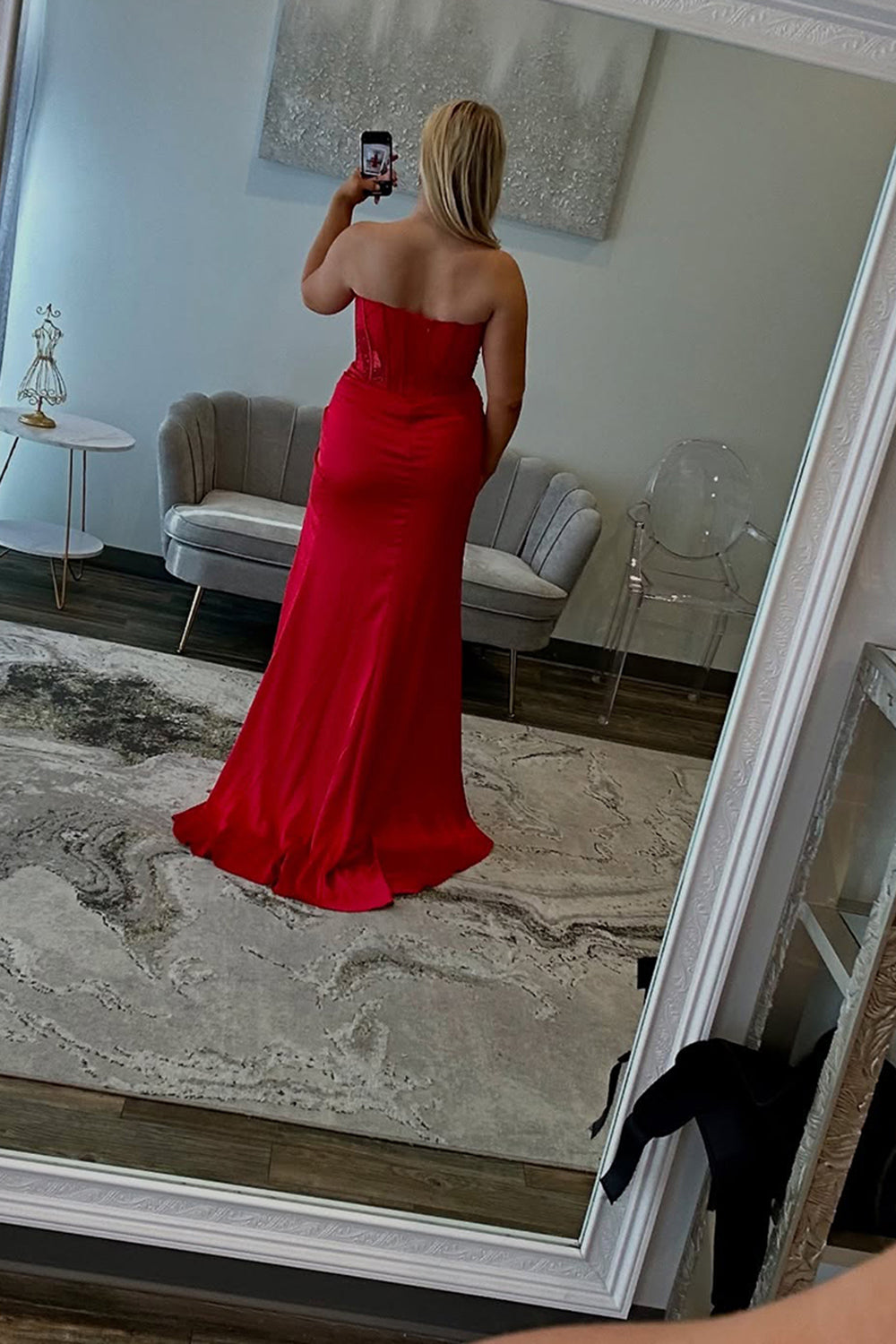 Dreamyannie Corset Red Prom Dress Sweetheart Formal Dress With Beadings