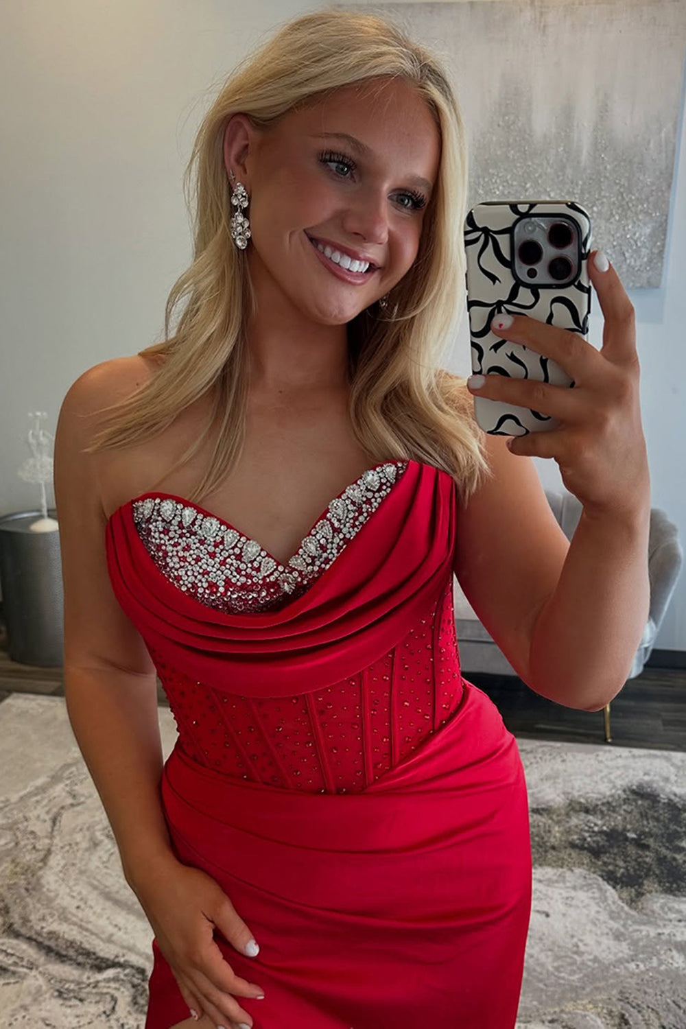 Dreamyannie Corset Red Prom Dress Sweetheart Formal Dress With Beadings