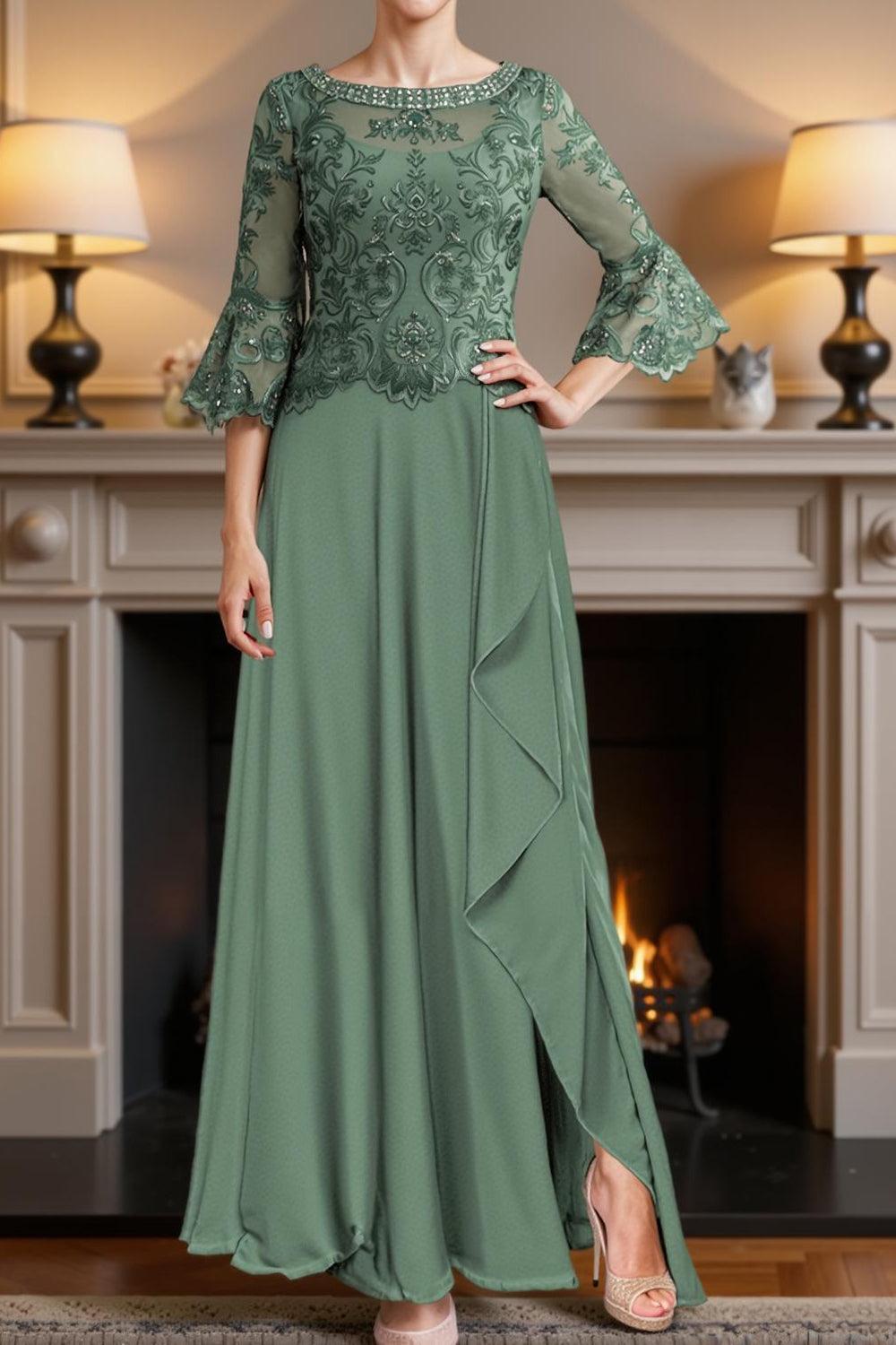 Dreamyannie Dark Green A Line Floor Length Mother Of The Bride Dress With Beading