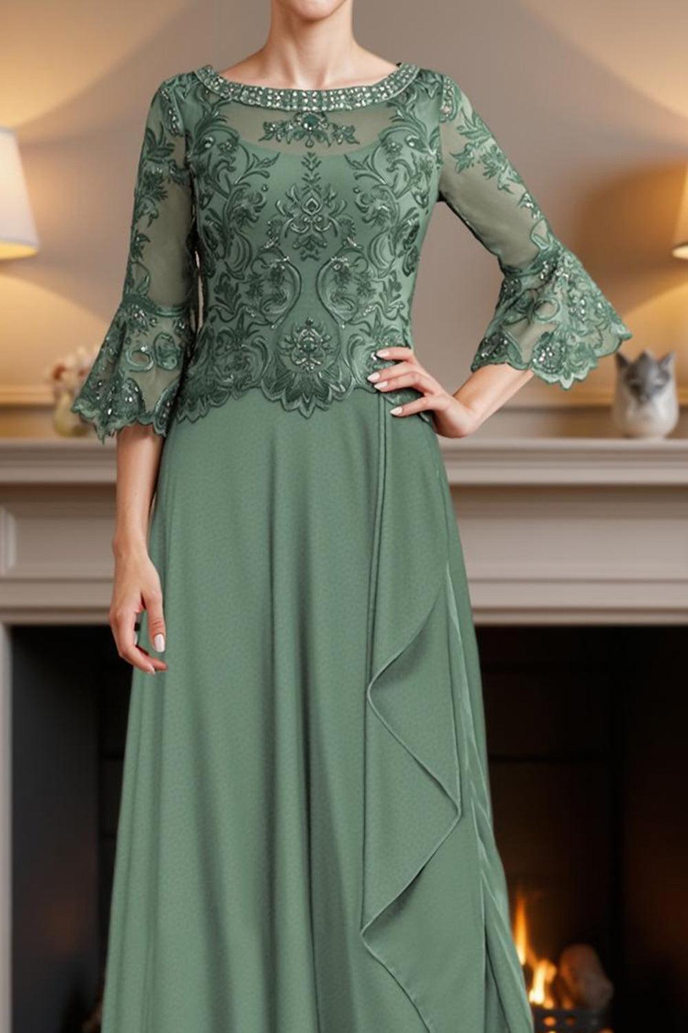 Dreamyannie Dark Green A Line Floor Length Mother Of The Bride Dress With Beading