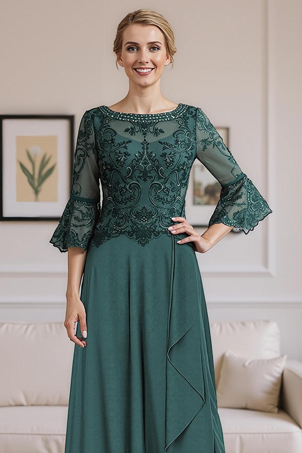 Dreamyannie Dark Green A Line Floor Length Mother Of The Bride Dress With Beading