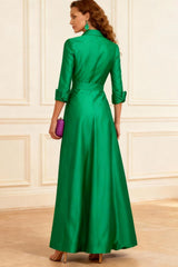 Dreamyannie Dark Green A Line Lapel Floor Length Mother Of The Bride Dress With Slit