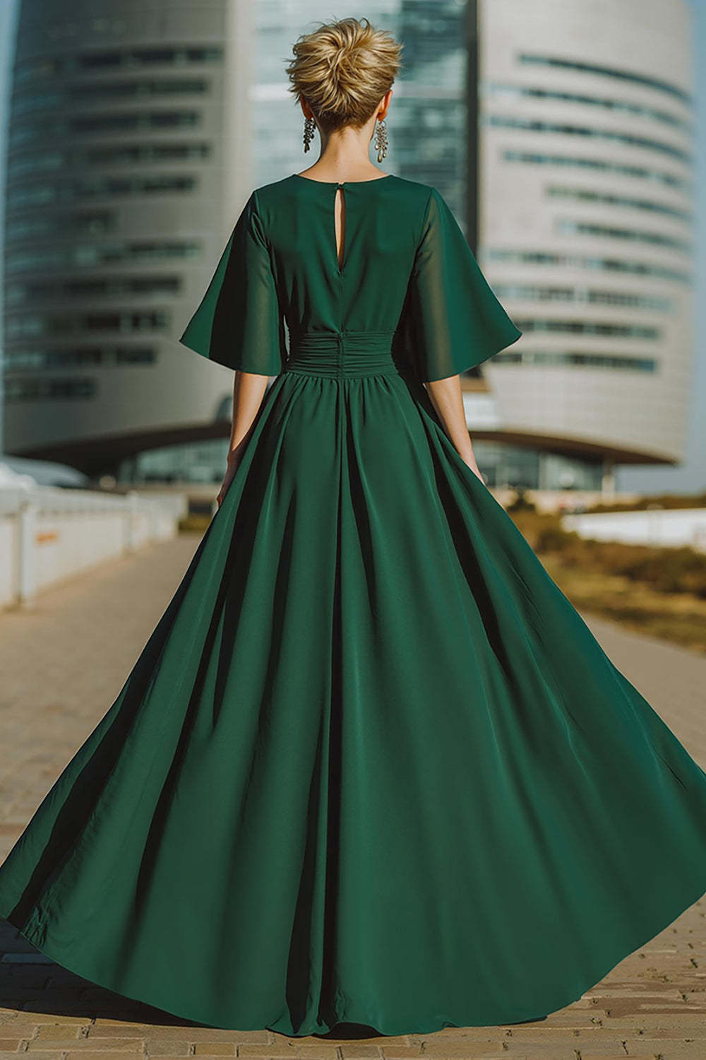 Dreamyannie Dark Green Boat Neck Long Mother Of The Bride Jumpsuits With Cape