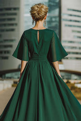 Dreamyannie Dark Green Boat Neck Long Mother Of The Bride Jumpsuits With Cape
