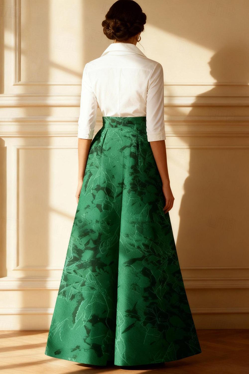 Dreamyannie Dark Green Jacquard Lapel Floor Length Mother Of The Bride Dress With Bow