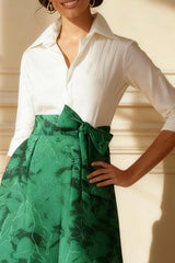 Dreamyannie Dark Green Jacquard Lapel Floor Length Mother Of The Bride Dress With Bow