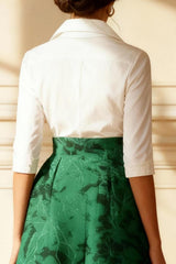 Dreamyannie Dark Green Jacquard Lapel Floor Length Mother Of The Bride Dress With Bow