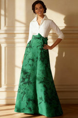 Dreamyannie Dark Green Jacquard Lapel Floor Length Mother Of The Bride Dress With Bow