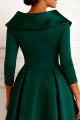 Dreamyannie Dark Green Lapel Neck A Line Midi Mother Of The Bride Dress With Buttons
