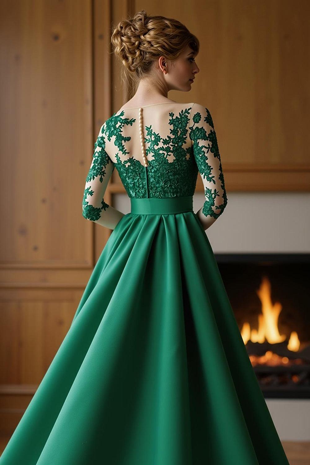 Dreamyannie Dark Green Satin Mermaid Bateau Neck Floor Length Mother Of The Bride Dress With Cape