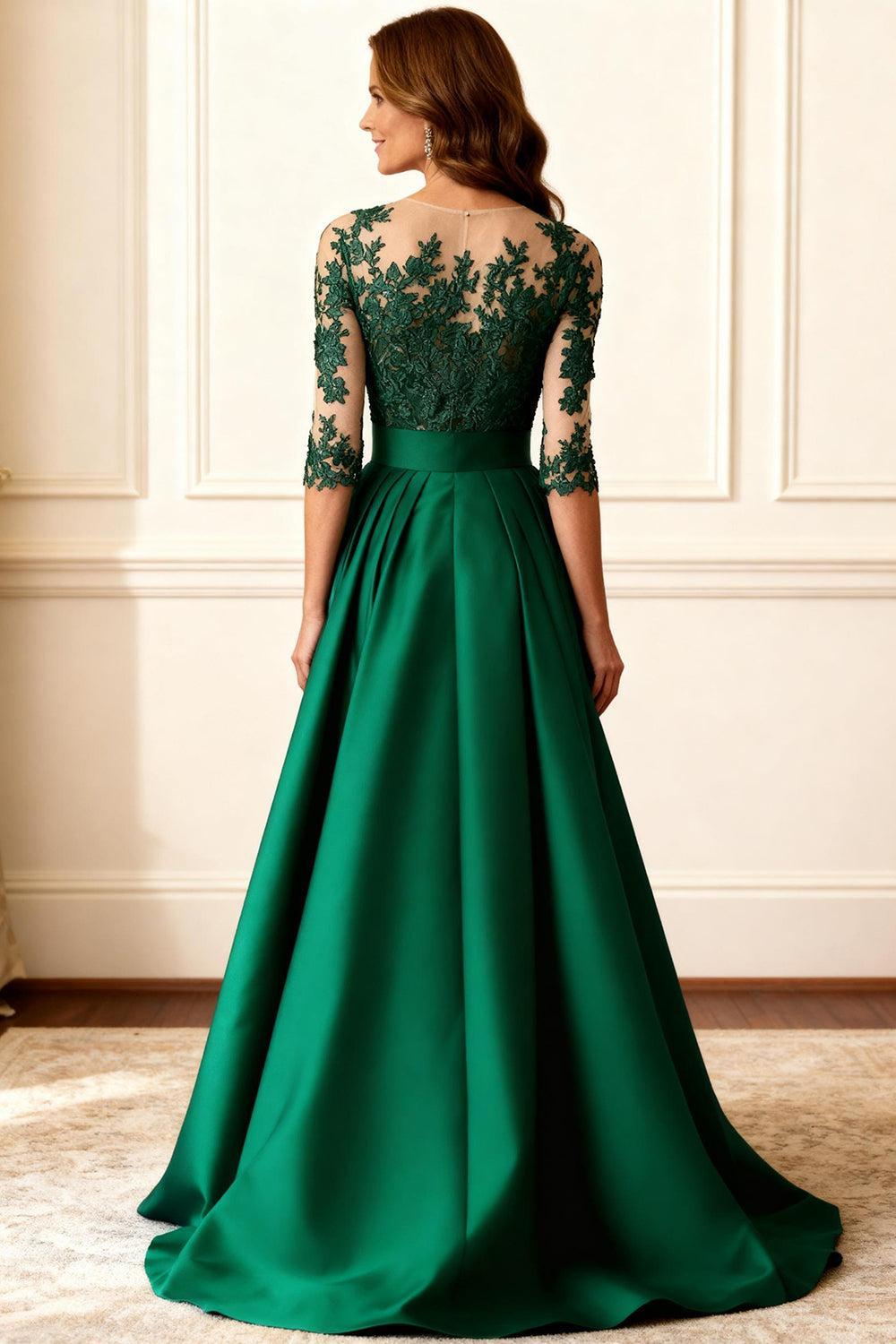 Dreamyannie Dark Green Satin Mermaid Bateau Neck Floor Length Mother Of The Bride Dress With Cape