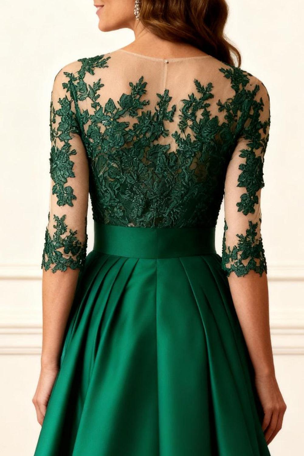 Dreamyannie Dark Green Satin Mermaid Bateau Neck Floor Length Mother Of The Bride Dress With Cape