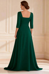 Dreamyannie Dark Green Scoop Neck A Line Long Mother Of The Bride Dress With Slit