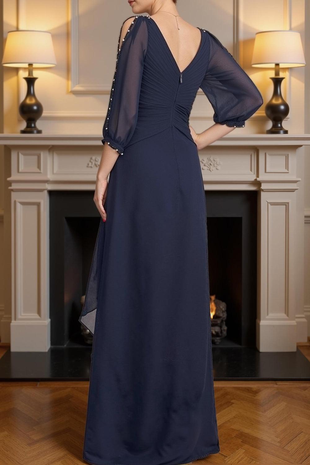 Dreamyannie Dark Green V Neck Chiffon Floor Length Mother Of The Bride Dress With Beading