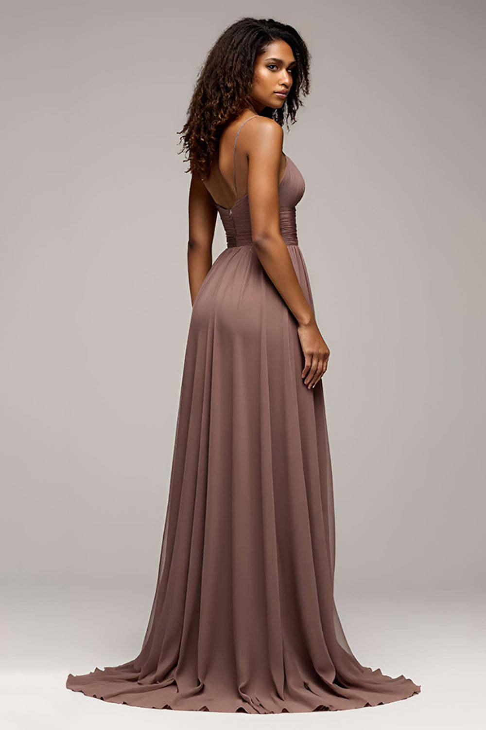 Dreamyannie Deep V-Neck Chiffon Dusk Long Formal Dress With Slit