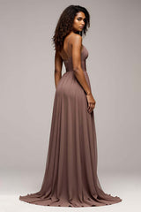 Dreamyannie Deep V-Neck Chiffon Dusk Long Formal Dress With Slit