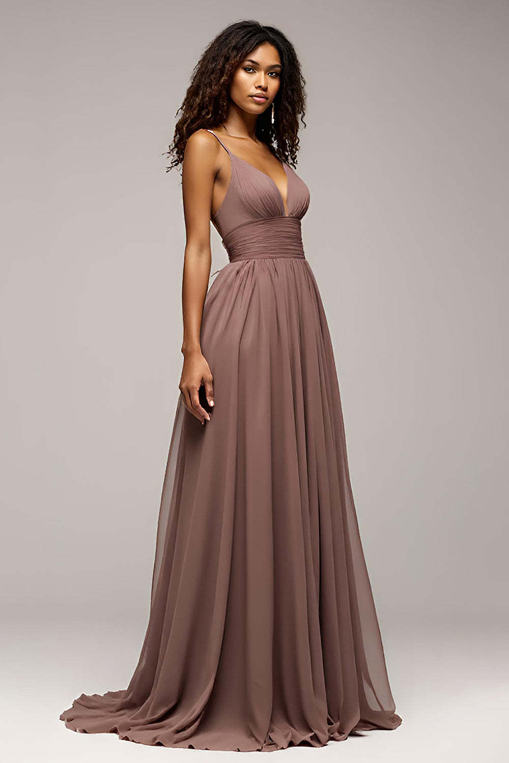 Dreamyannie Deep V-Neck Chiffon Dusk Long Formal Dress With Slit