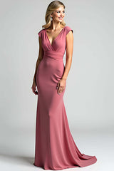 Dreamyannie Desert Rose Mermaid V-Neck Long Ruched Formal Dress