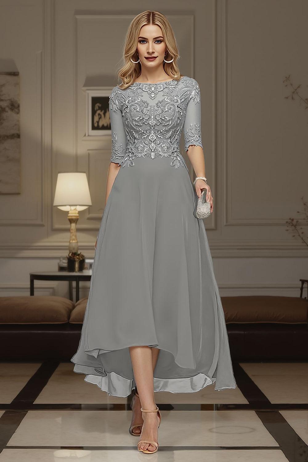 Dreamyannie Dusk A Line Bateau Neck High Low Mother Of The Bride Dress With Lace