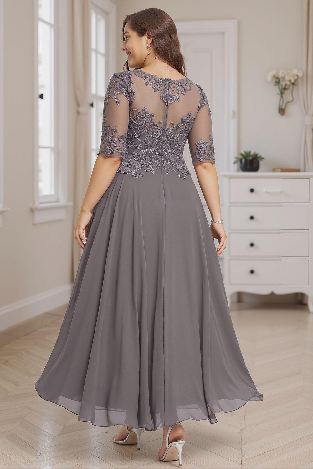 Dreamyannie Dusk Boat Neck A Line Ankle Length Mother Of The Bride Dress With Lace